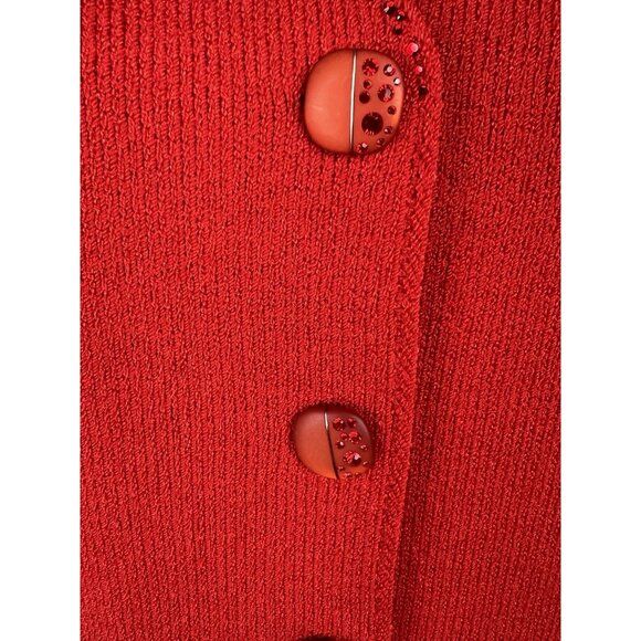 Vintage Toula Red Crystal Knit Skirt Suit Evening Jacket Set Size 12 Elegant - Picture 4 of 14